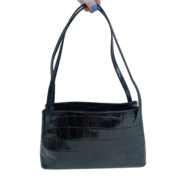 Handbags - Vintage Monsac Black Crocodile Embossed Leather Shoulder Bag Purse